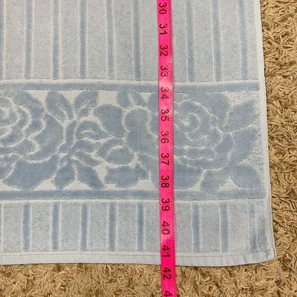 Vintage Mid Century St. Mary's | Blue Sculpted Floral Cotton Bath Hair Towel Set - Picture 10 of 11